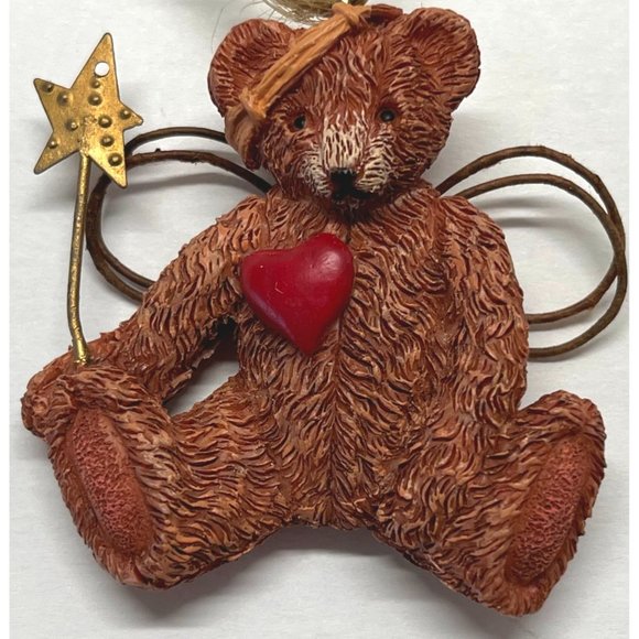 Vintage Mini Christmas Tree Ornament Teddy Bear Star Wand 2" Tall Carved Style - Picture 6 of 6